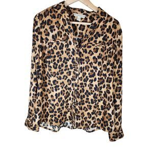 DANA BUCHMAN Brown Black Animal Print Mob's Wife Lightweight Top SZ M